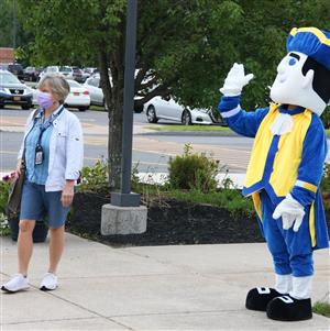 mascot welcomes staff 